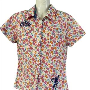 Disney Parks original pink plaid floral Hawaiian button down woman’s shirt small